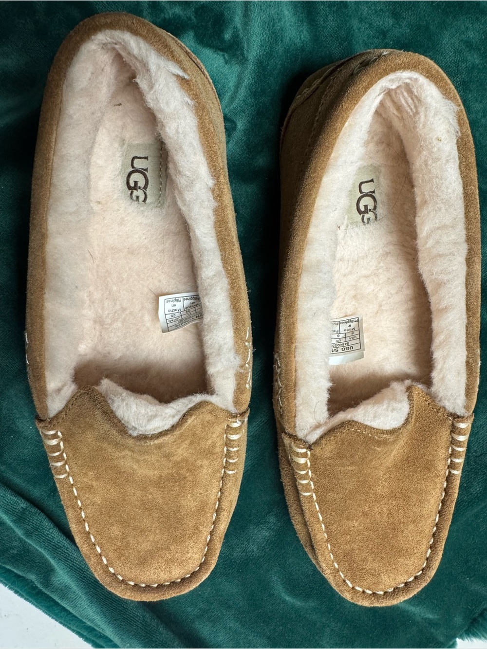 UGG Ansley Chestnut Suede Shearling Moccasin Slippers